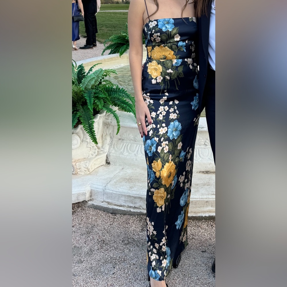 Reformation Frankie Silk Dress in Navy
